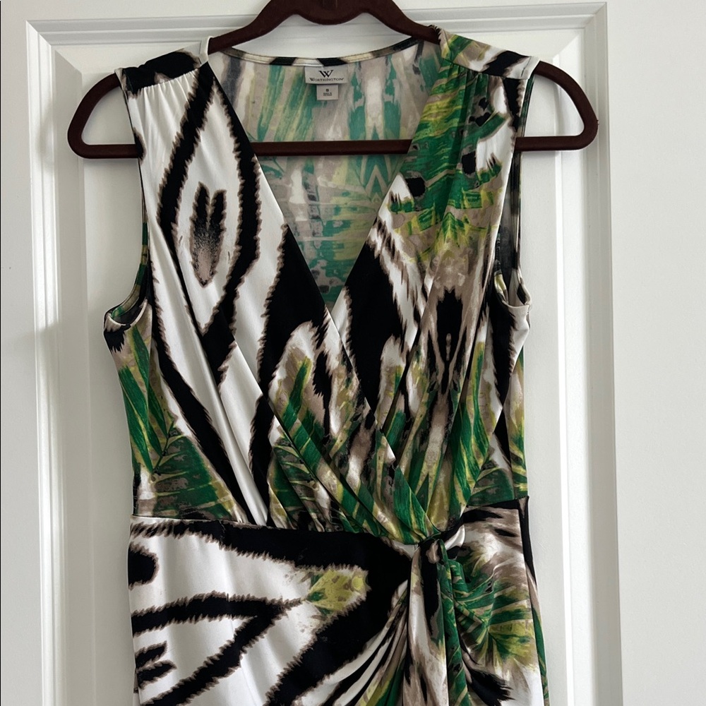 Worthington Green and Black Abstract Midi Dress